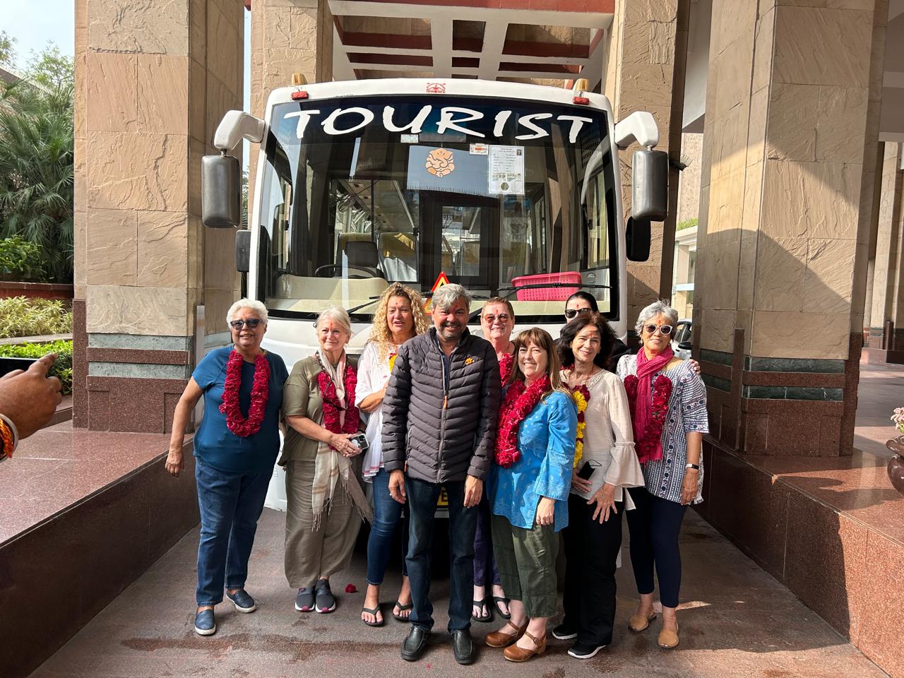 International tourists with Bhati Tours inbound tour operator India travel bus Rajasthan tour